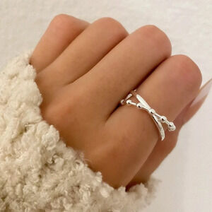 925 Sterling Silver Criss Cross Bead Ring Dainty Thin Stackable Ring Band